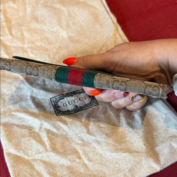 Gucci Black Monogram Clutch Wallet cards leather luxury designer red green women - Picture 6 of 15